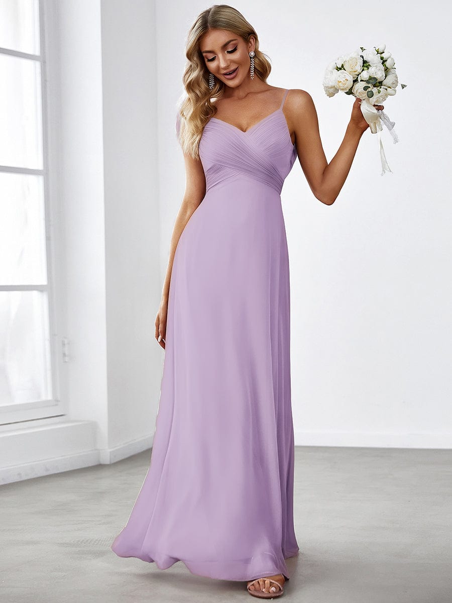 Stylish Cold-Shoulder Floor Length Bridesmaid Dress with Side Slit #color_Frosted Lilac