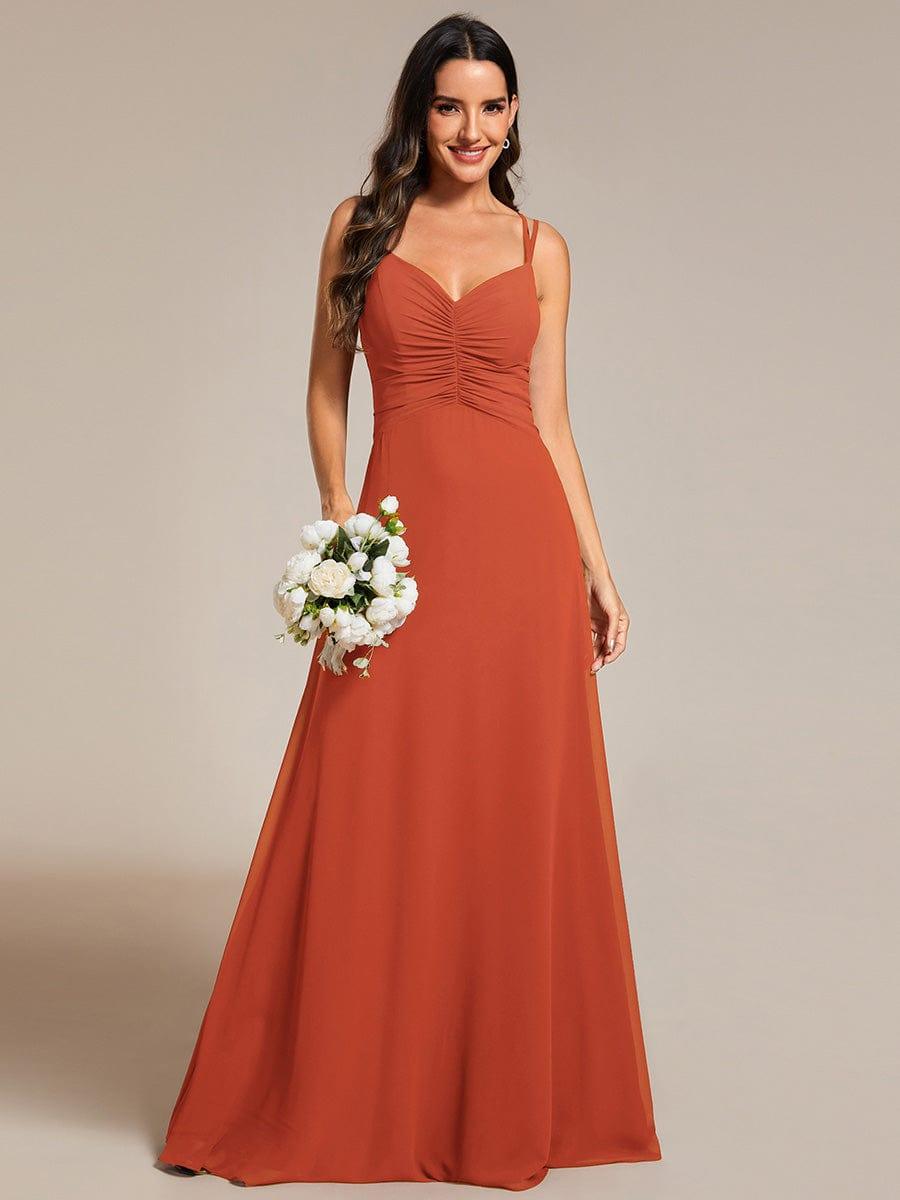 Chic Adjustable Straps Pleated Bridesmaid Dress with V-Neck #color_Burnt Orange