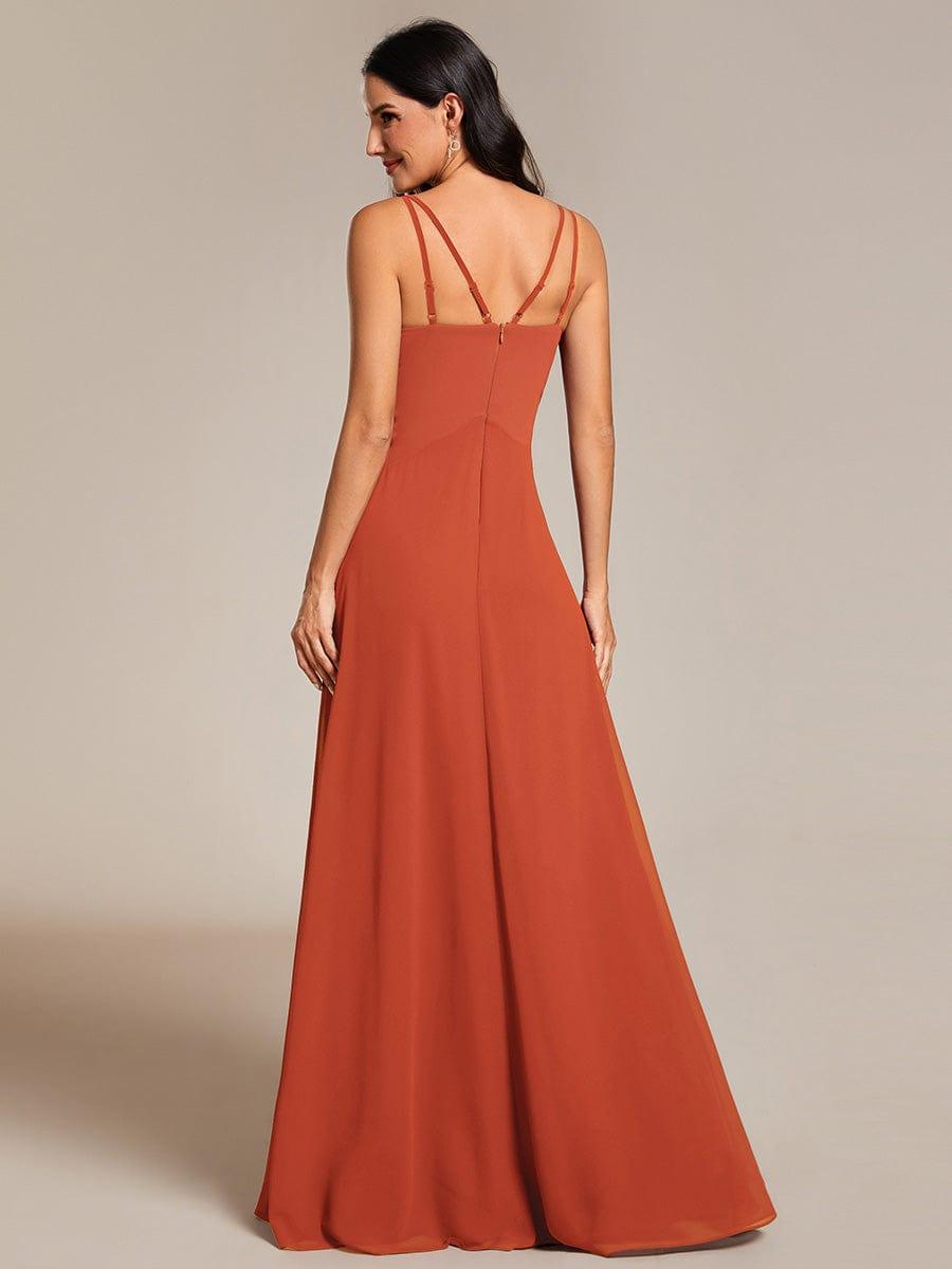 Chic Adjustable Straps Pleated Bridesmaid Dress with V-Neck #color_Burnt Orange