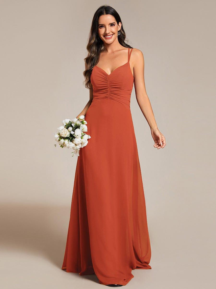 Chic Adjustable Straps Pleated Bridesmaid Dress with V-Neck #color_Burnt Orange
