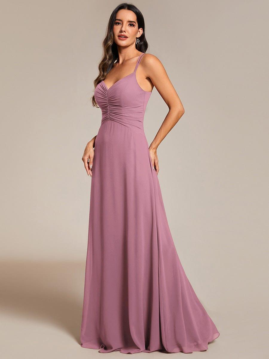 Chic Adjustable Straps Pleated Bridesmaid Dress with V-Neck #color_Purple Orchid