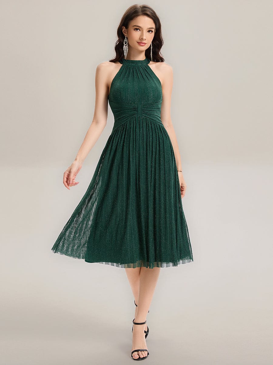 ever VAYLA|Halter Glitter Mesh Midi Evening Dress