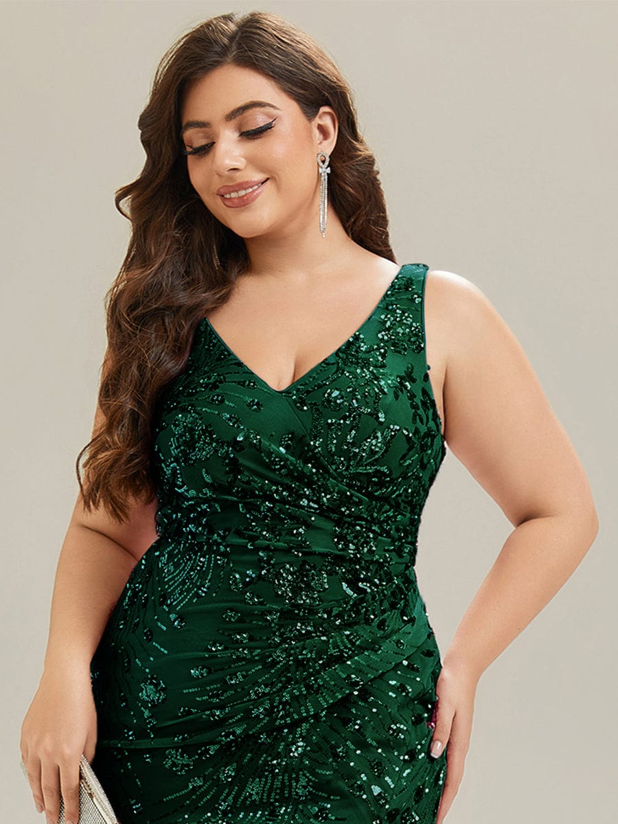 Knotted Sequin Sleeveless Evening Dress #color_Dark Green