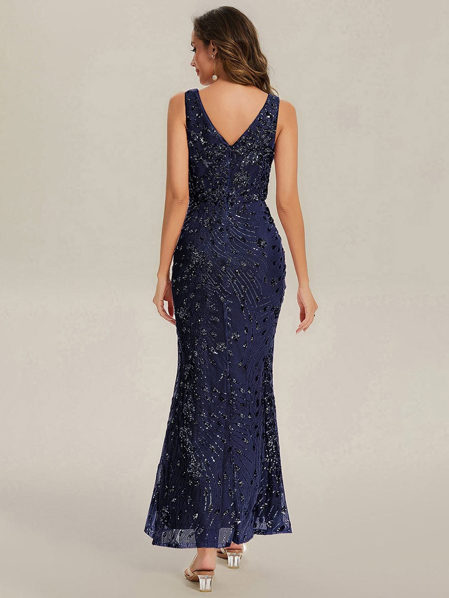 Knotted Sequin Sleeveless Evening Dress #color_Navy Blue