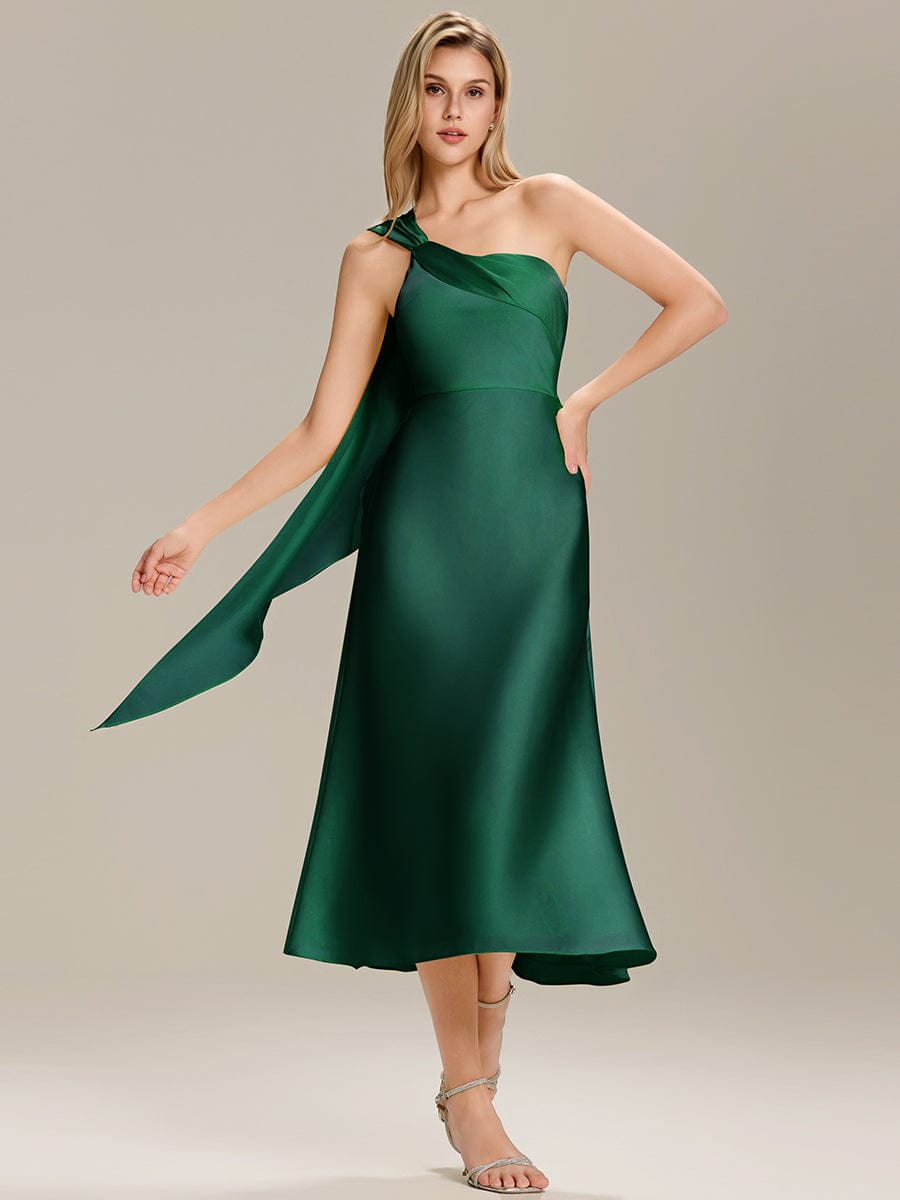 Gathered Satin Sleeveless Wedding Guest Dress #color_Dark Green