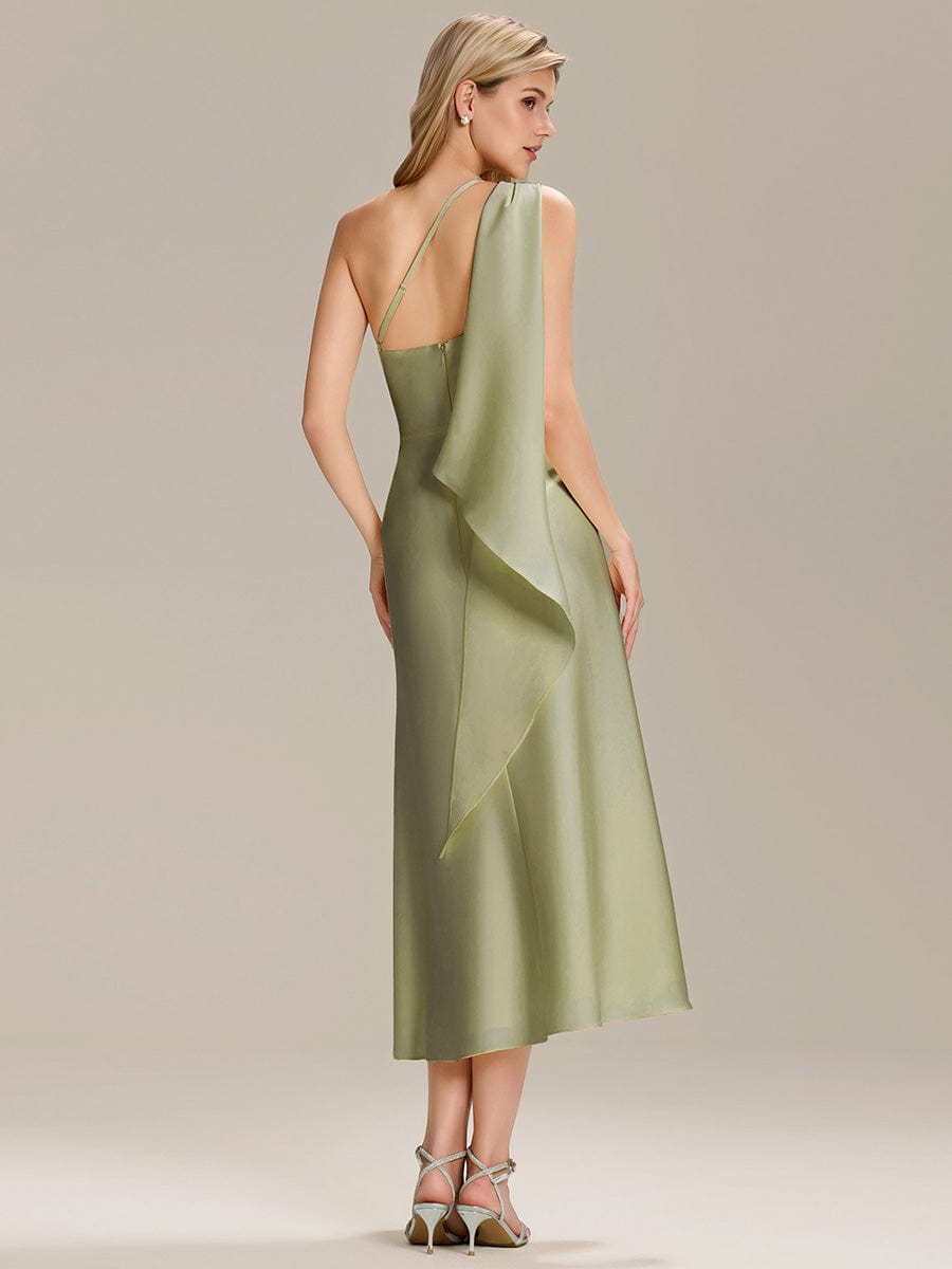 Gathered Satin Sleeveless Wedding Guest Dress #color_Sage Green