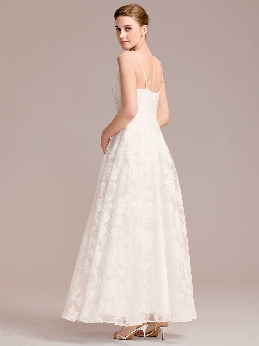 Spaghetti Strap Sweetheart Floral A-Line Floor-Length Wedding Dress #color_White