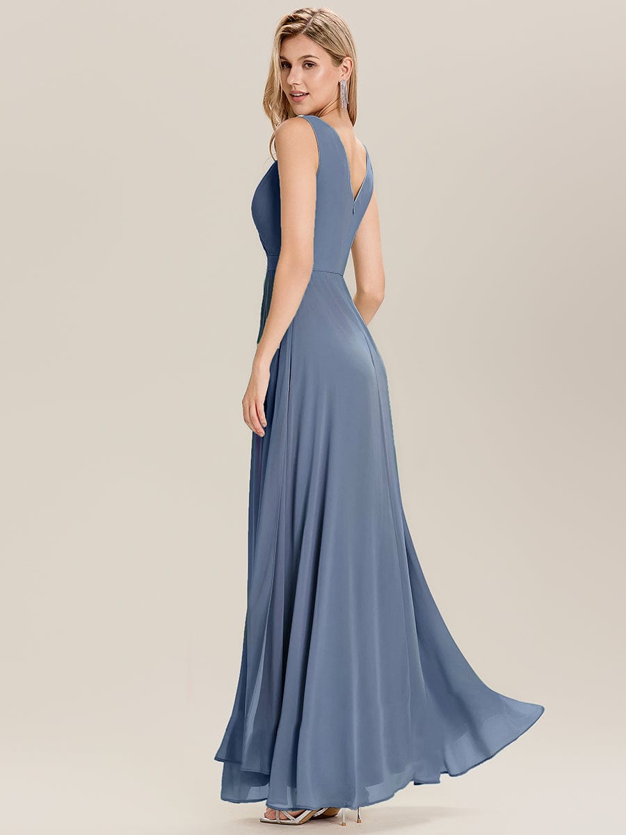 Elegant Side Slit Bridesmaid Dress #color_Dusty Blue