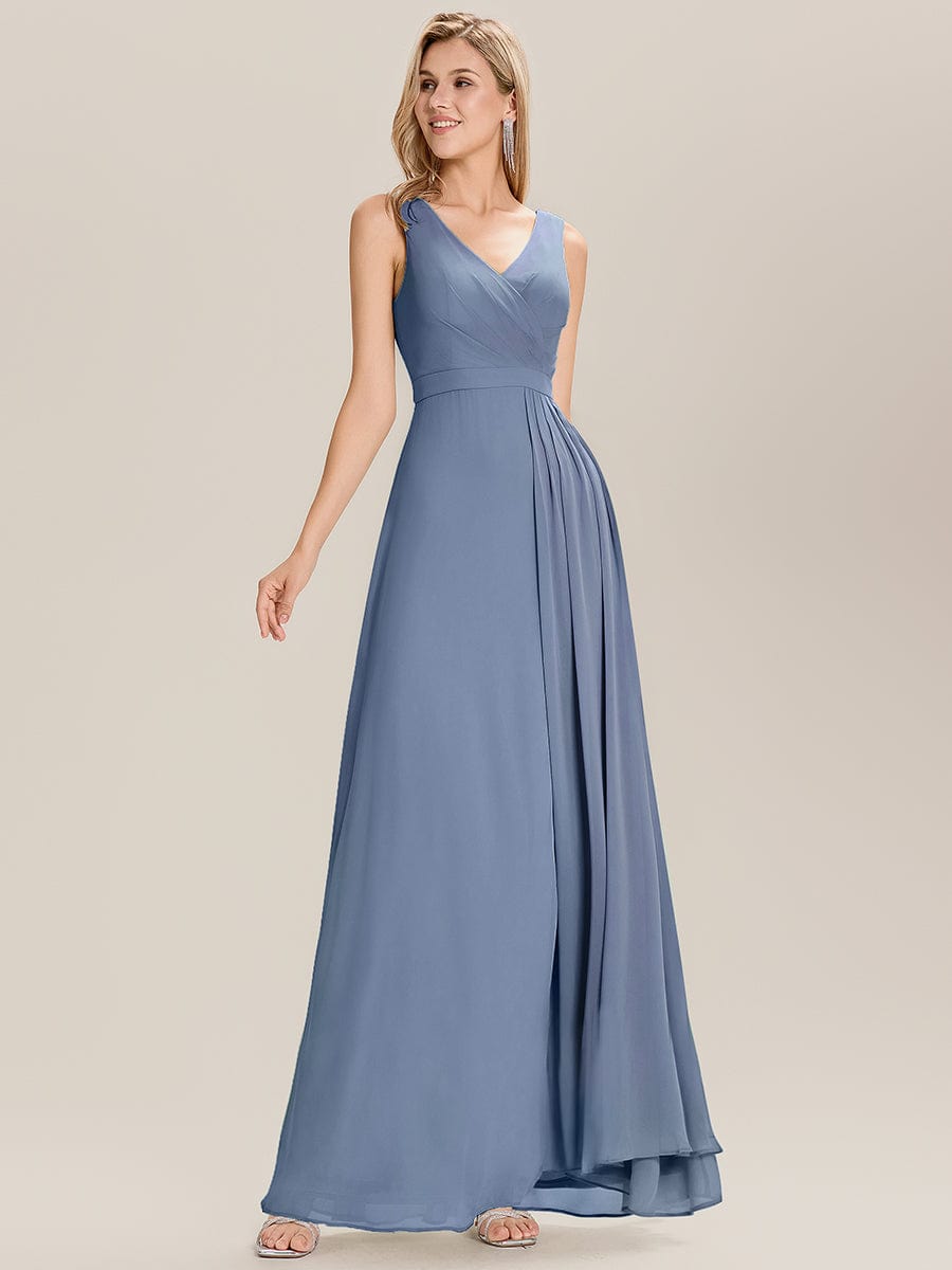 Elegant Side Slit Bridesmaid Dress #color_Dusty Blue