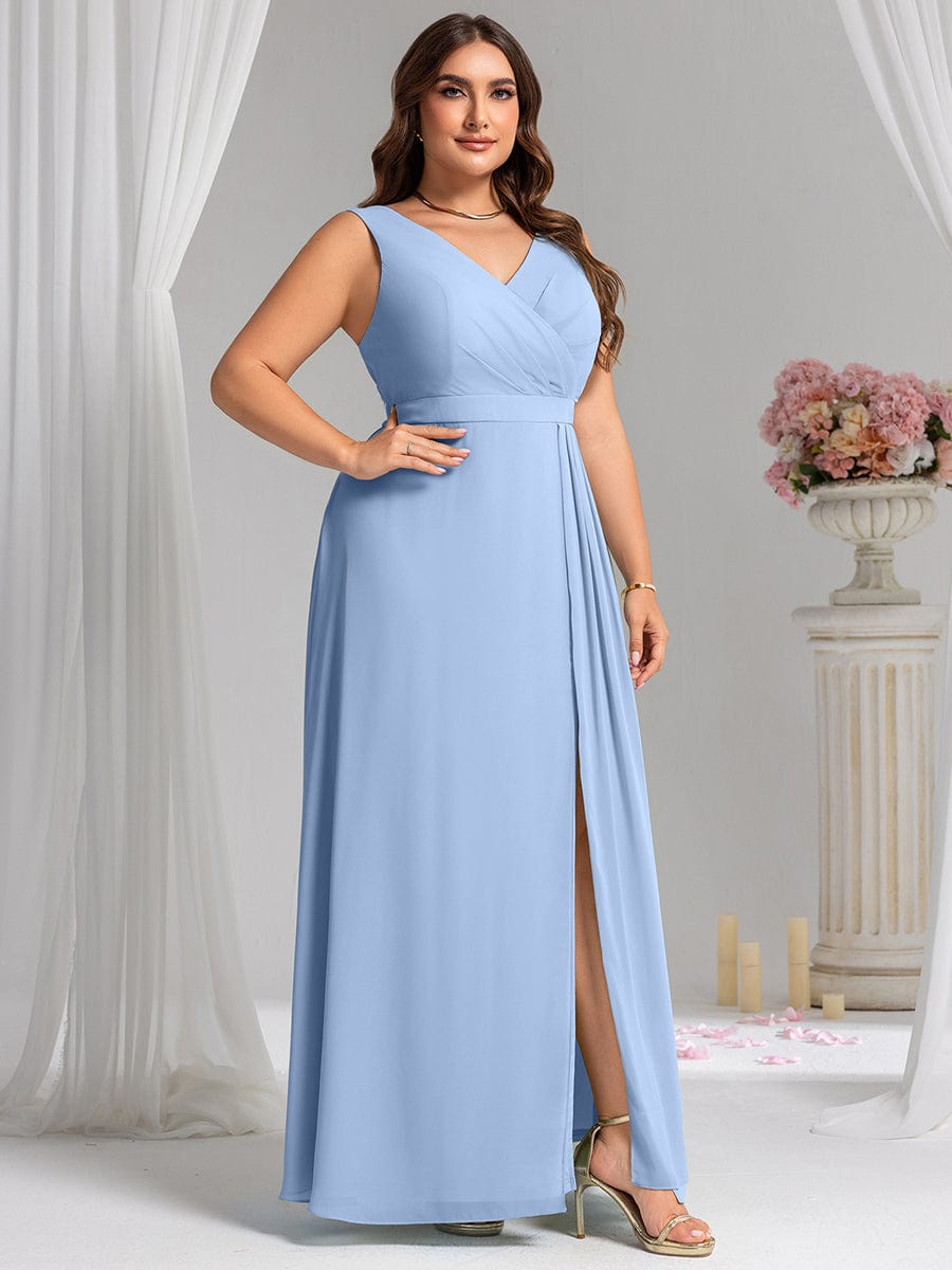 Elegant Side Slit Bridesmaid Dress #color_Ice Blue