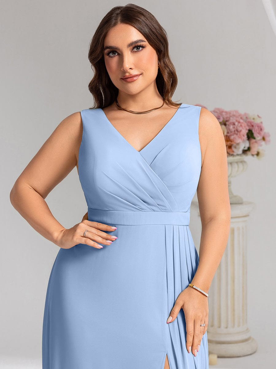 Elegant Side Slit Bridesmaid Dress #color_Ice Blue