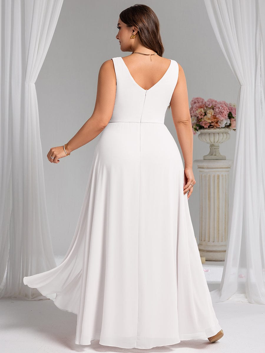 Elegant Side Slit Bridesmaid Dress #color_White