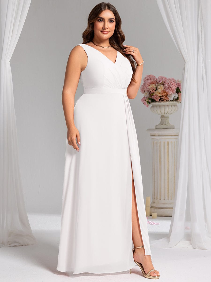 Elegant Side Slit Bridesmaid Dress #color_White