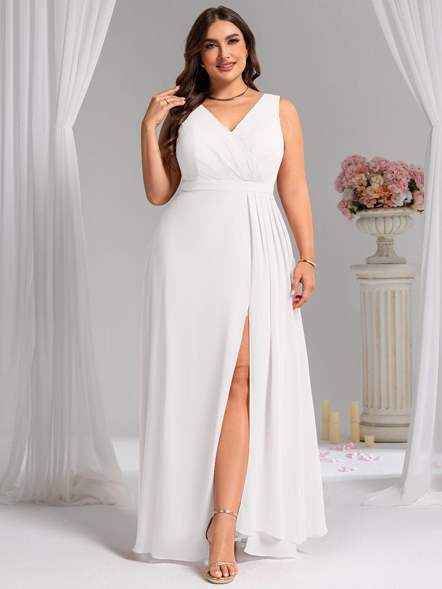 Elegant Side Slit Bridesmaid Dress #color_White