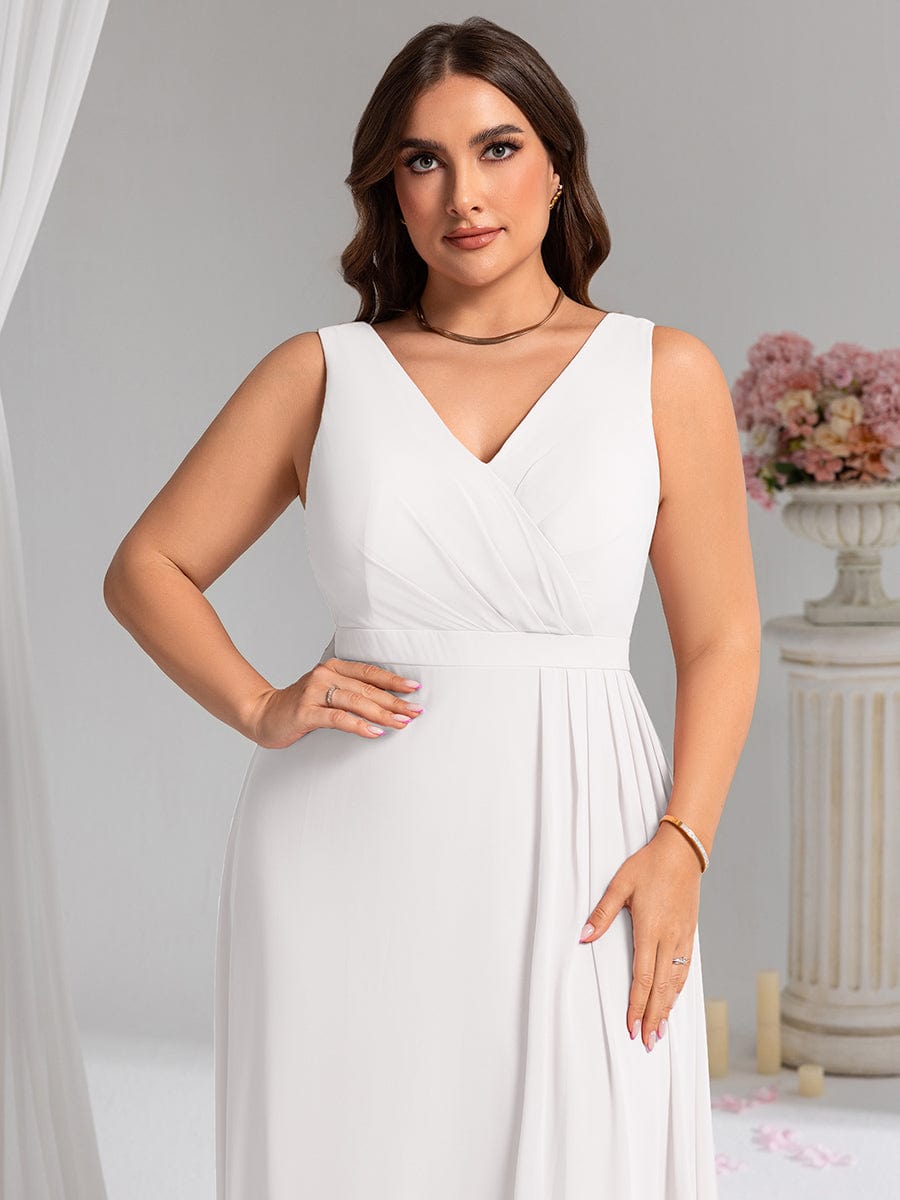 Elegant Side Slit Bridesmaid Dress #color_White