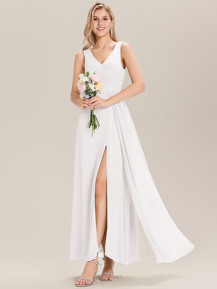 Elegant Side Slit Bridesmaid Dress #color_White
