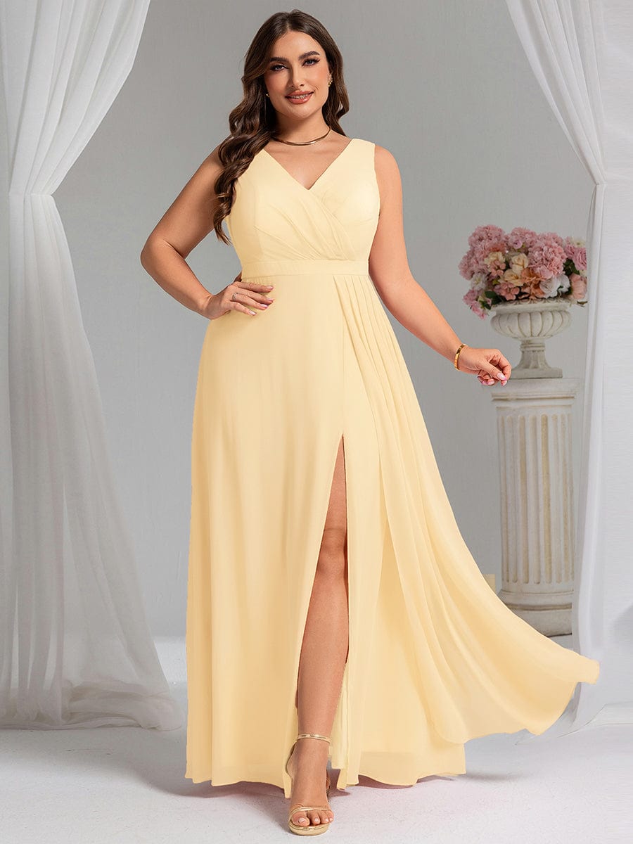 Elegant Side Slit Bridesmaid Dress #color_Yellow