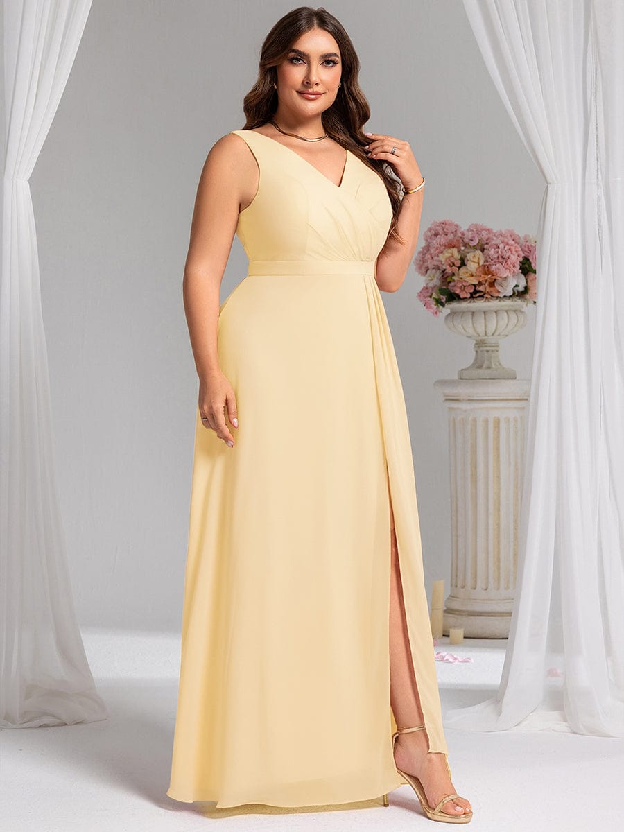 Elegant Side Slit Bridesmaid Dress #color_Yellow