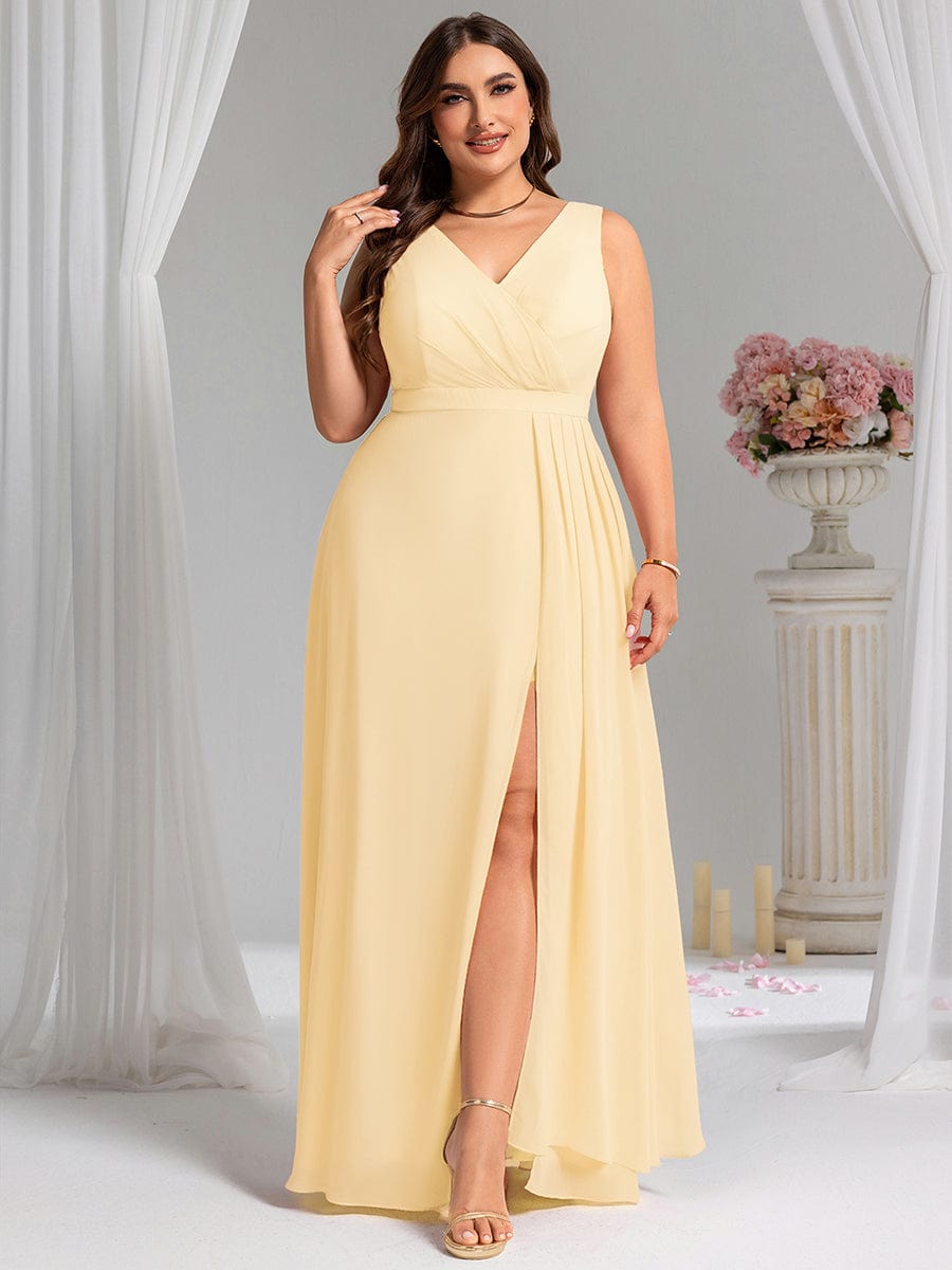 Elegant Side Slit Bridesmaid Dress #color_Yellow