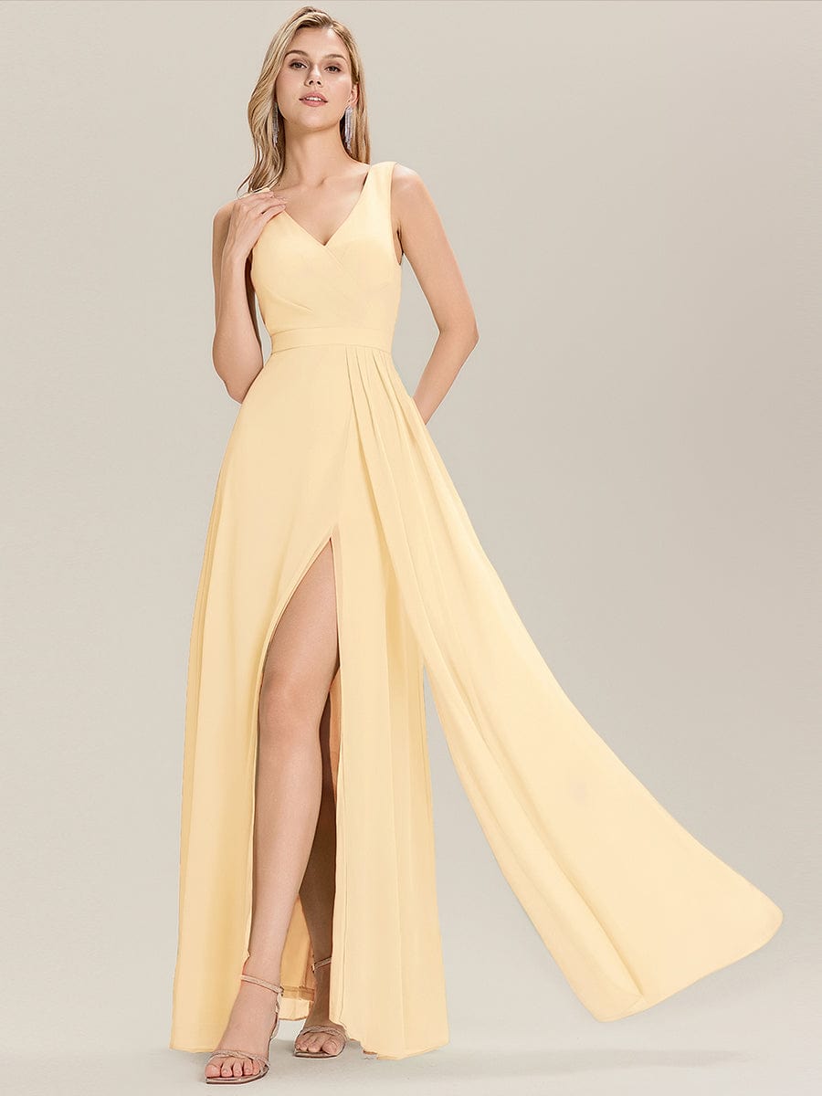 Elegant Side Slit Bridesmaid Dress #color_Yellow