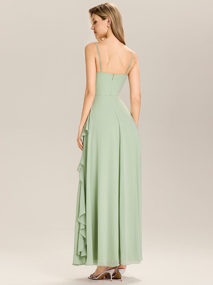 A-Line V-Neck Ruffles Chiffon Bridesmaid Dress #color_Mint Green