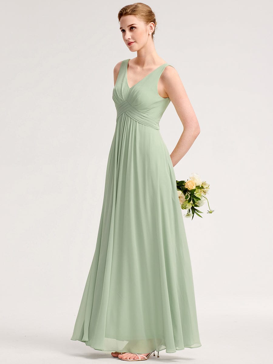 A-Line Pleated Chiffon V-Neck Bridesmaid Dress #color_Mint Green