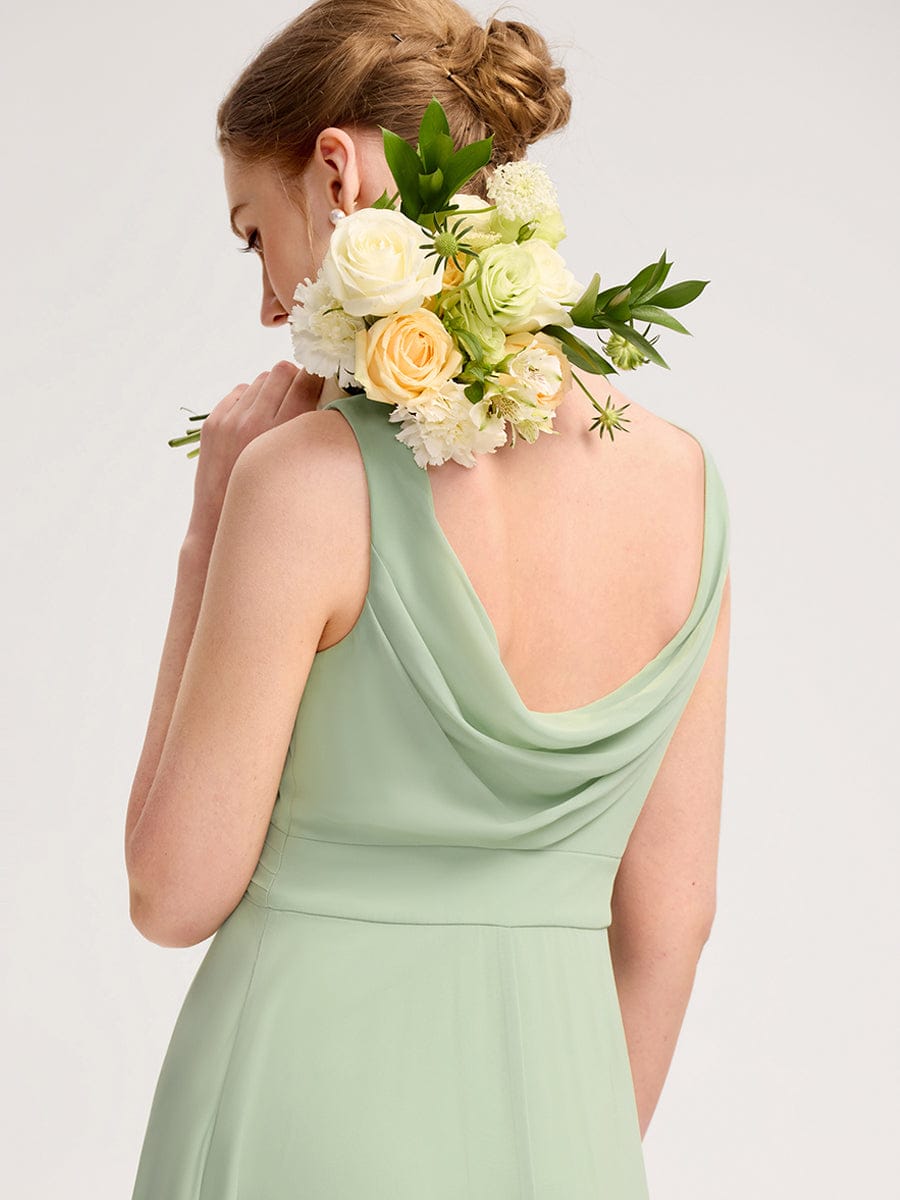 A-Line Pleated Chiffon V-Neck Bridesmaid Dress #color_Mint Green