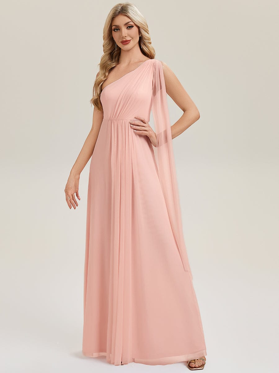 One Shoulder Multiway Bridesmaid Dress with Flowing Ribbon #color_Pink