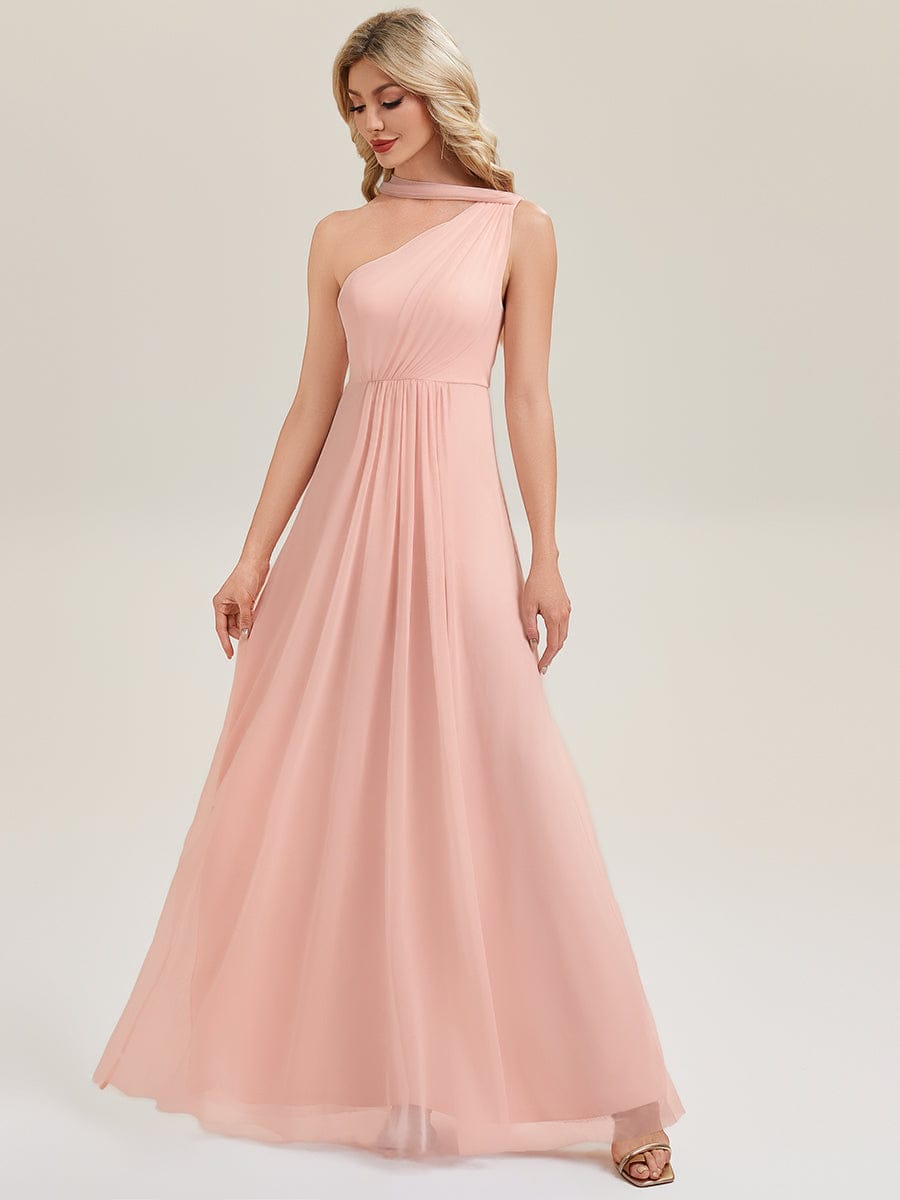 One Shoulder Multiway Bridesmaid Dress with Flowing Ribbon #color_Pink