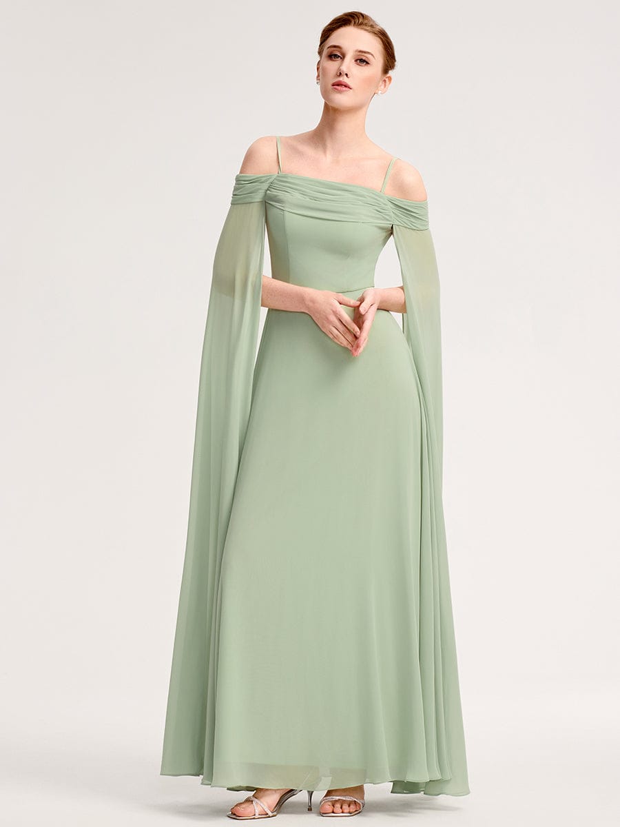 Chiffon Sleeves Bridesmaid Dress with Flowing Ribbon #color_Mint Green