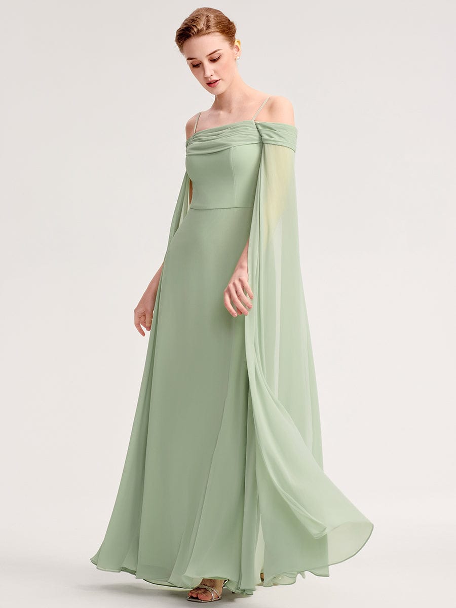 Chiffon Sleeves Bridesmaid Dress with Flowing Ribbon #color_Mint Green
