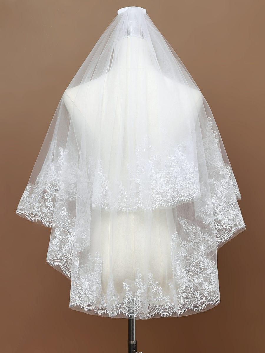 Double Tier Lace Wedding Bridal Veil #color_Cream