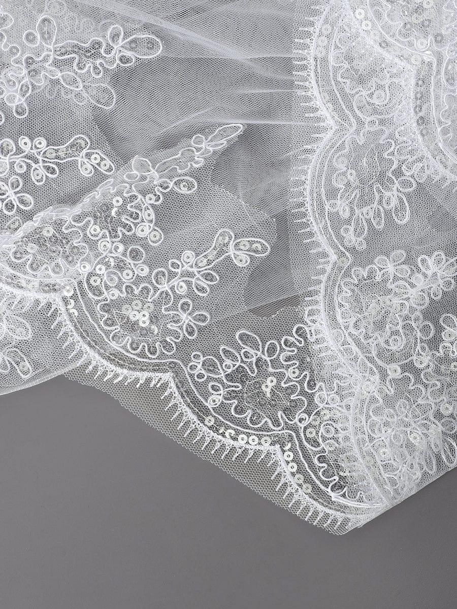 Double Tier Lace Wedding Bridal Veil #color_Cream Double Tier Lace Wedding Bridal Veil