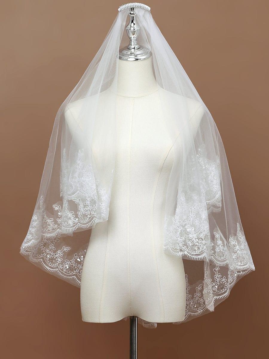 Double Tier Lace Wedding Bridal Veil #color_Cream Double Tier Lace Wedding Bridal Veil