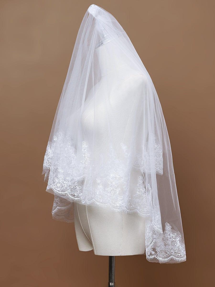 Double Tier Lace Wedding Bridal Veil #color_Cream Double Tier Lace Wedding Bridal Veil
