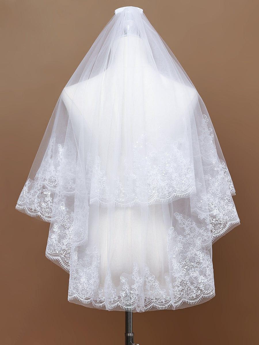Double Tier Lace Wedding Bridal Veil #color_Cream Double Tier Lace Wedding Bridal Veil