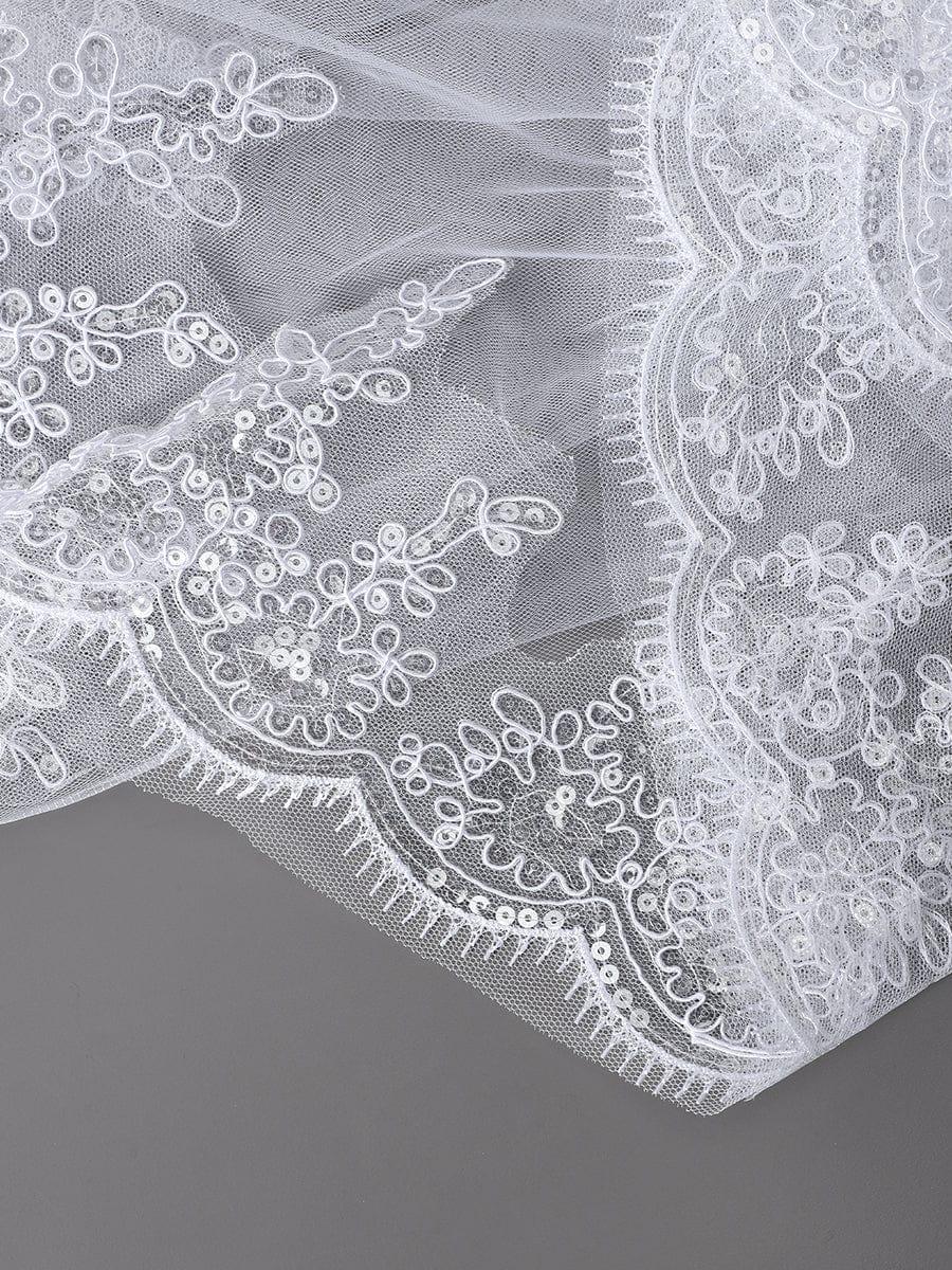 Double Tier Lace Wedding Bridal Veil #color_Cream Double Tier Lace Wedding Bridal Veil