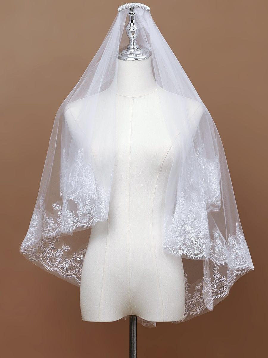 Double Tier Lace Wedding Bridal Veil #color_Cream Double Tier Lace Wedding Bridal Veil