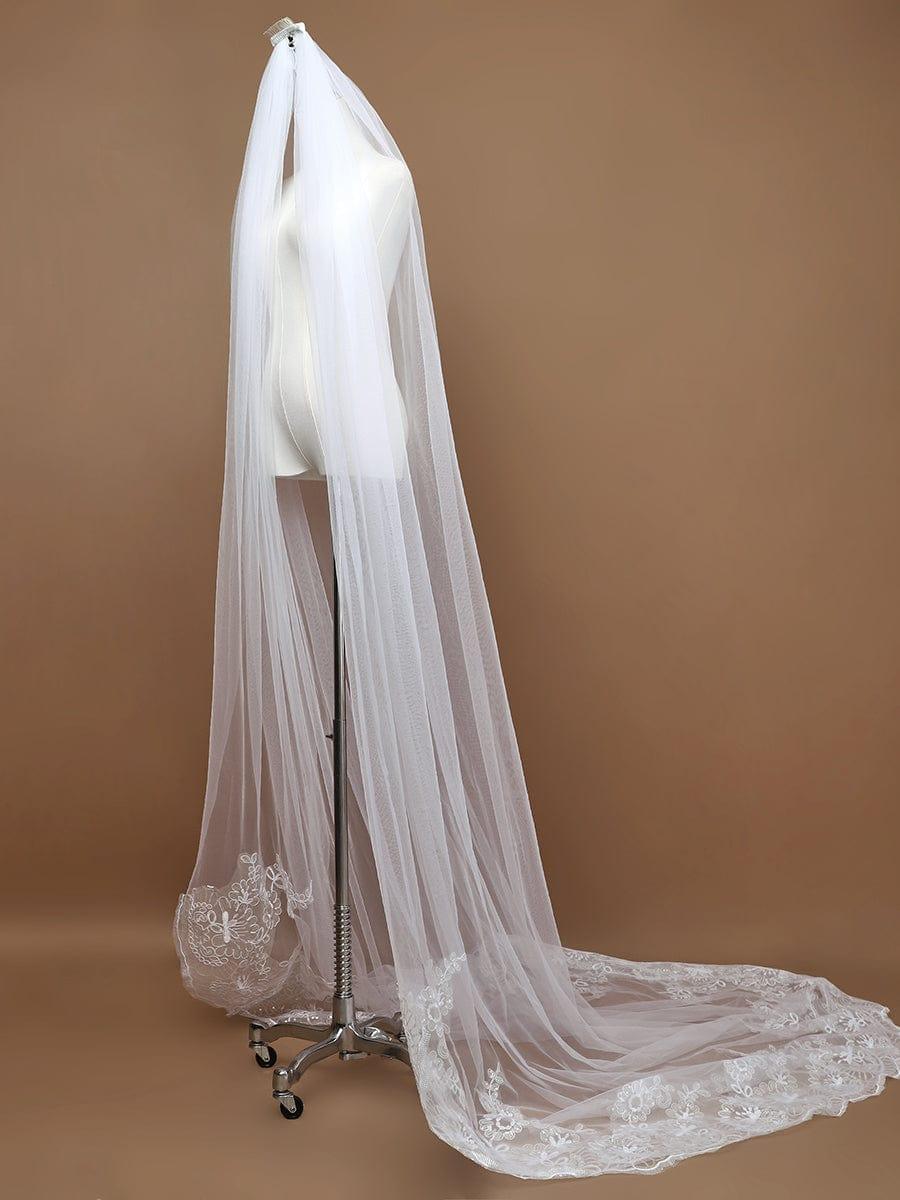 Elegant Lace and Applique Cathedral Bridal Veil #color_Cream