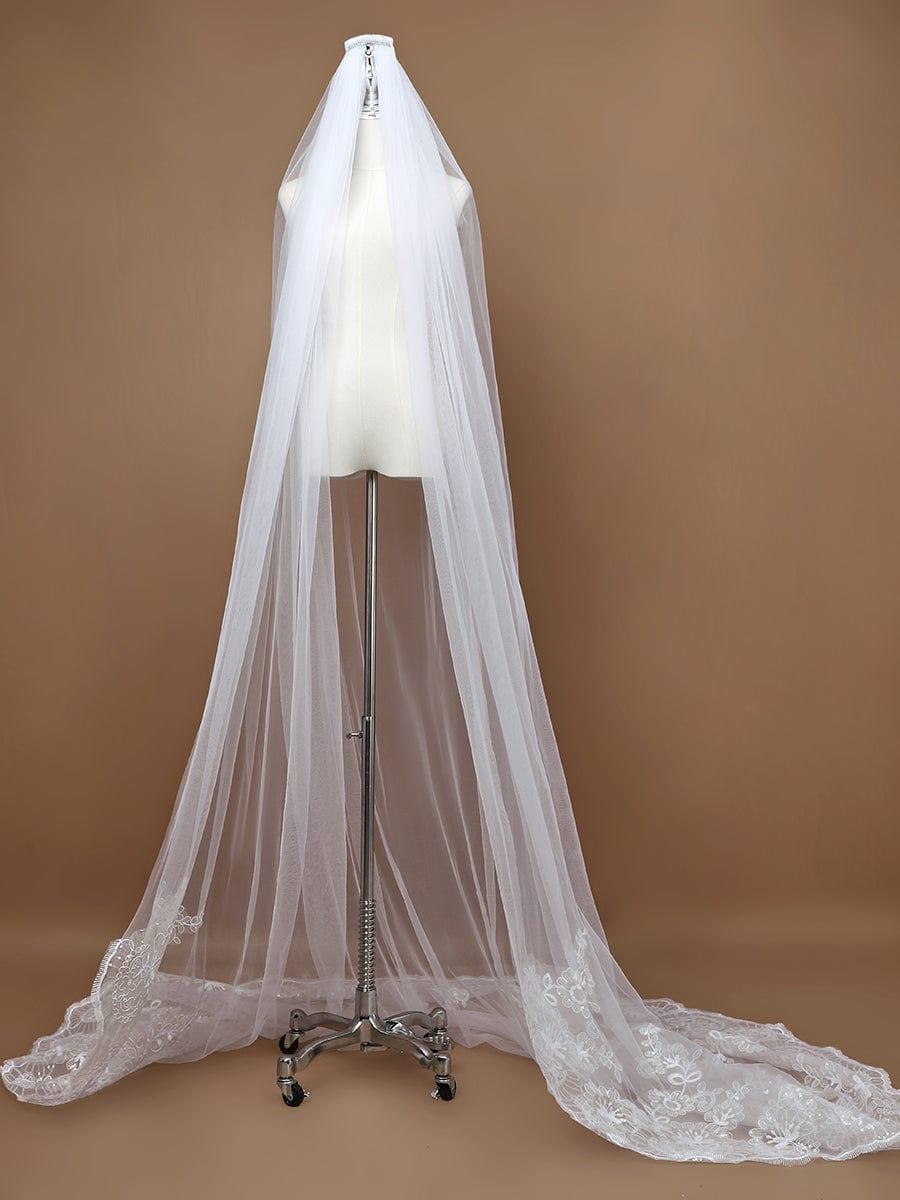 Elegant Lace and Applique Cathedral Bridal Veil #color_Cream Elegant Lace and Applique Cathedral Bridal Veil