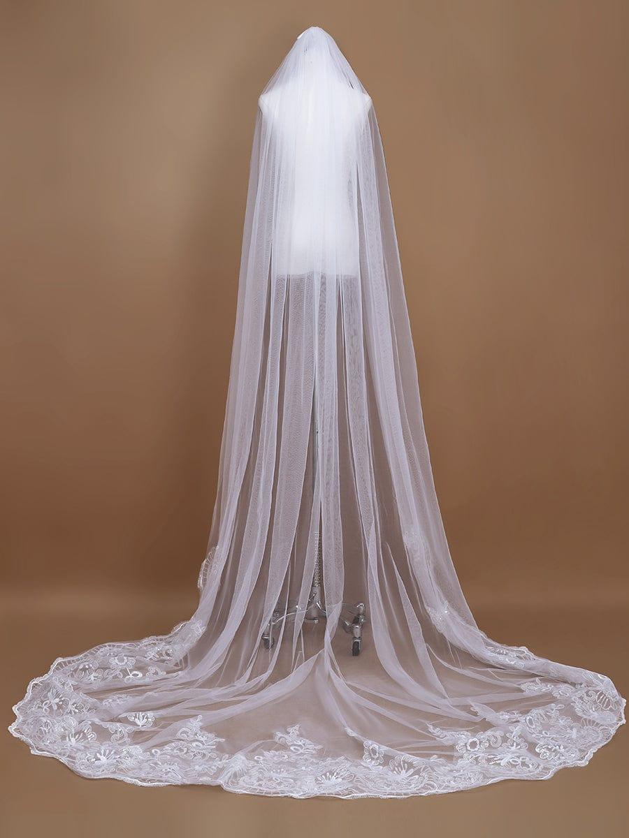 Elegant Lace and Applique Cathedral Bridal Veil #color_Cream Elegant Lace and Applique Cathedral Bridal Veil