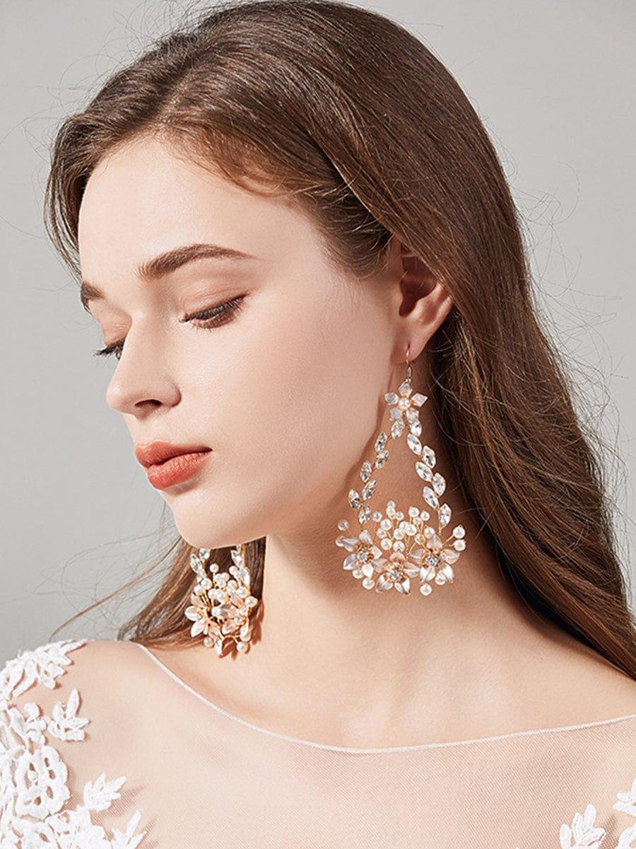Hollow Waterdrop Shape Imitation Pearl Rhinestone Handmade Earrings #color_Gold Hollow Waterdrop Shape Imitation Pearl Rhinestone Handmade Earrings