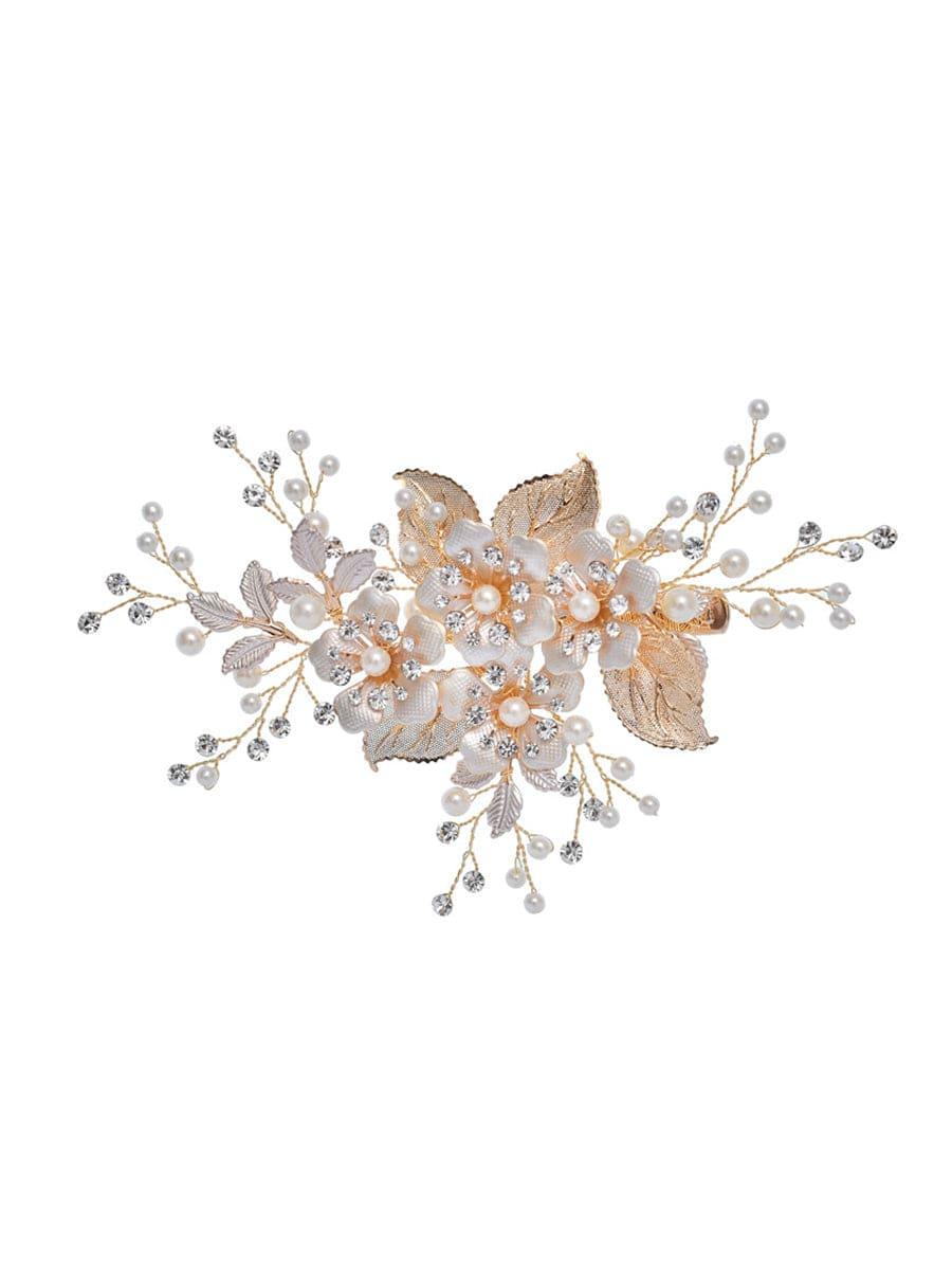 Elegant Floral and Pearl Bridal Hairpin #color_Gold Elegant Floral and Pearl Bridal Hairpin