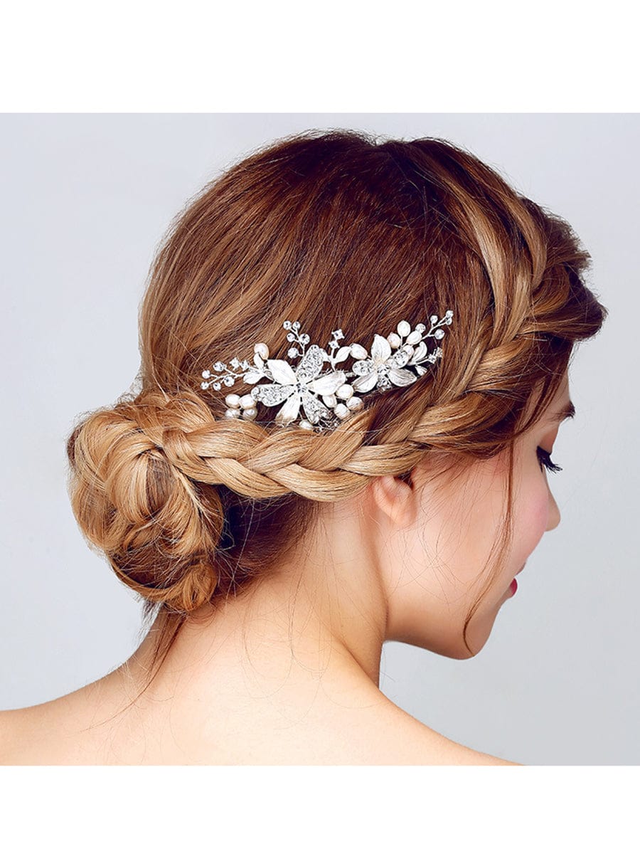 Graceful Pearl and Rhinestone Bridal Hair Comb #color_White