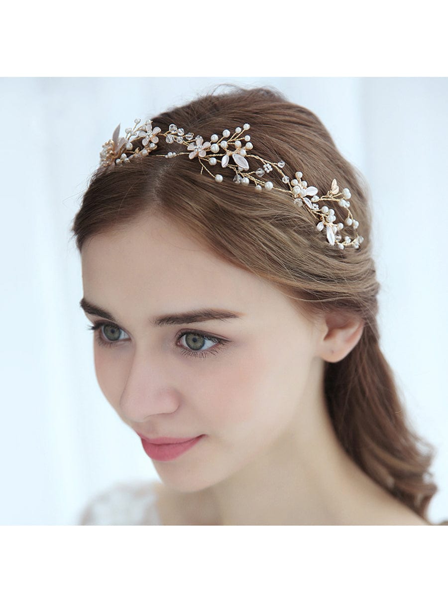 Goddess-inspired Floral Headband with Artificial Pearls #color_Gold