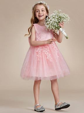 Elegant Lace Embroidered A-Line Flower Girl Dress with Bowknot and Sleeveless