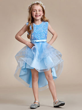 Sparkling Glitter High Low A-Line Sleeveless Multi-Layered Tulle Flower Girl Dress