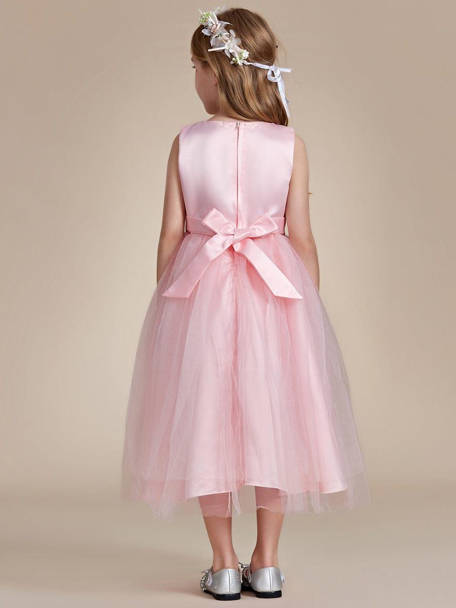 Embroidered Tulle Sleeveless Flower Girl Dress #color_Pink