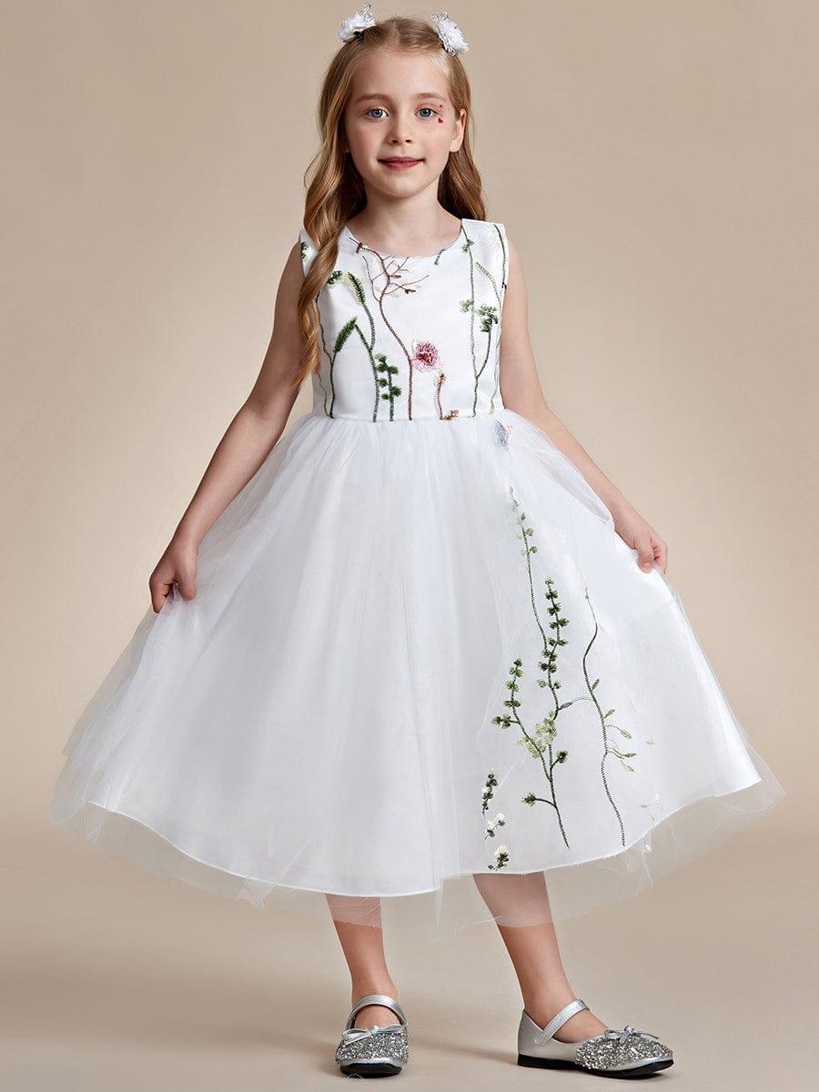 Embroidered Tulle Sleeveless Flower Girl Dress #color_Pink Embroidered Tulle Sleeveless Flower Girl Dress