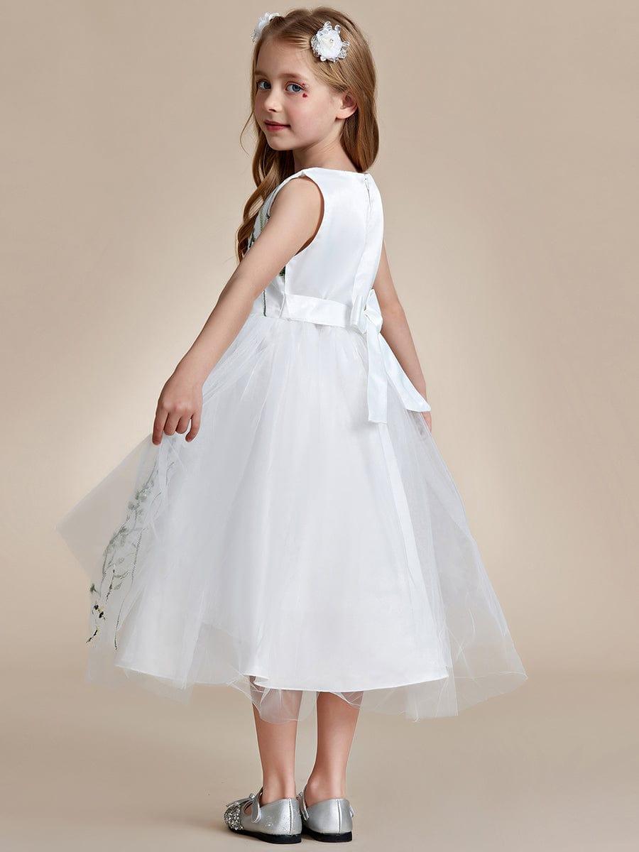 Embroidered Tulle Sleeveless Flower Girl Dress #color_Pink Embroidered Tulle Sleeveless Flower Girl Dress